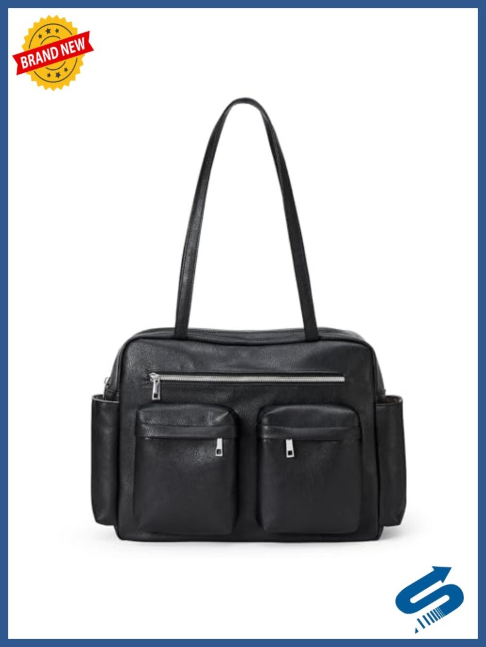 Faux Leather Tote Bag Shoulder Purse for Work Travel 15" Laptop Foldable